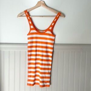 Y2K Hollister Small Social Stretch Tank Top Orange White Striped